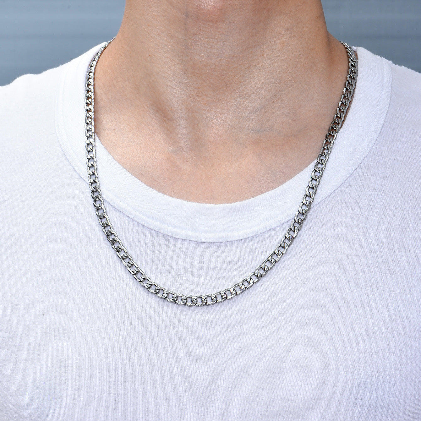 Venta al por mayor Cadena Cubana Collar Plata Acero Titanio